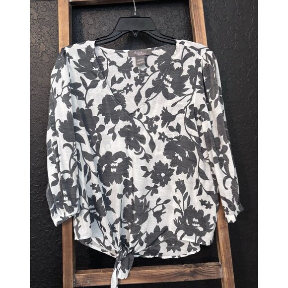 Olivia & Martin Women’s Hi-Lo 3/4 Peasant Sleeves Tie Front Top Size Large - Picture 6 of 6